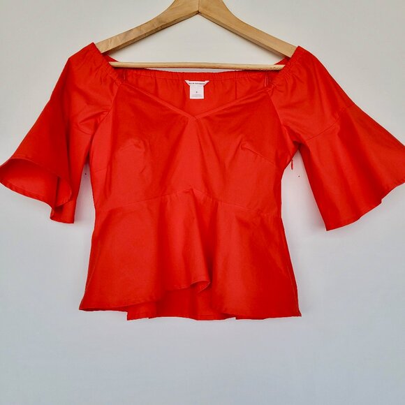 Club Monaco Ulmera Off The Shoulder Peplum Top in Papaya Red Sz 0 - Picture 2 of 11